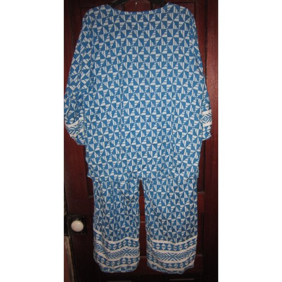 Soft Surroundings Sz L Top Shirt Blouse Pants Slacks Set Teal Elastic Wide Soft - Picture 2 of 6